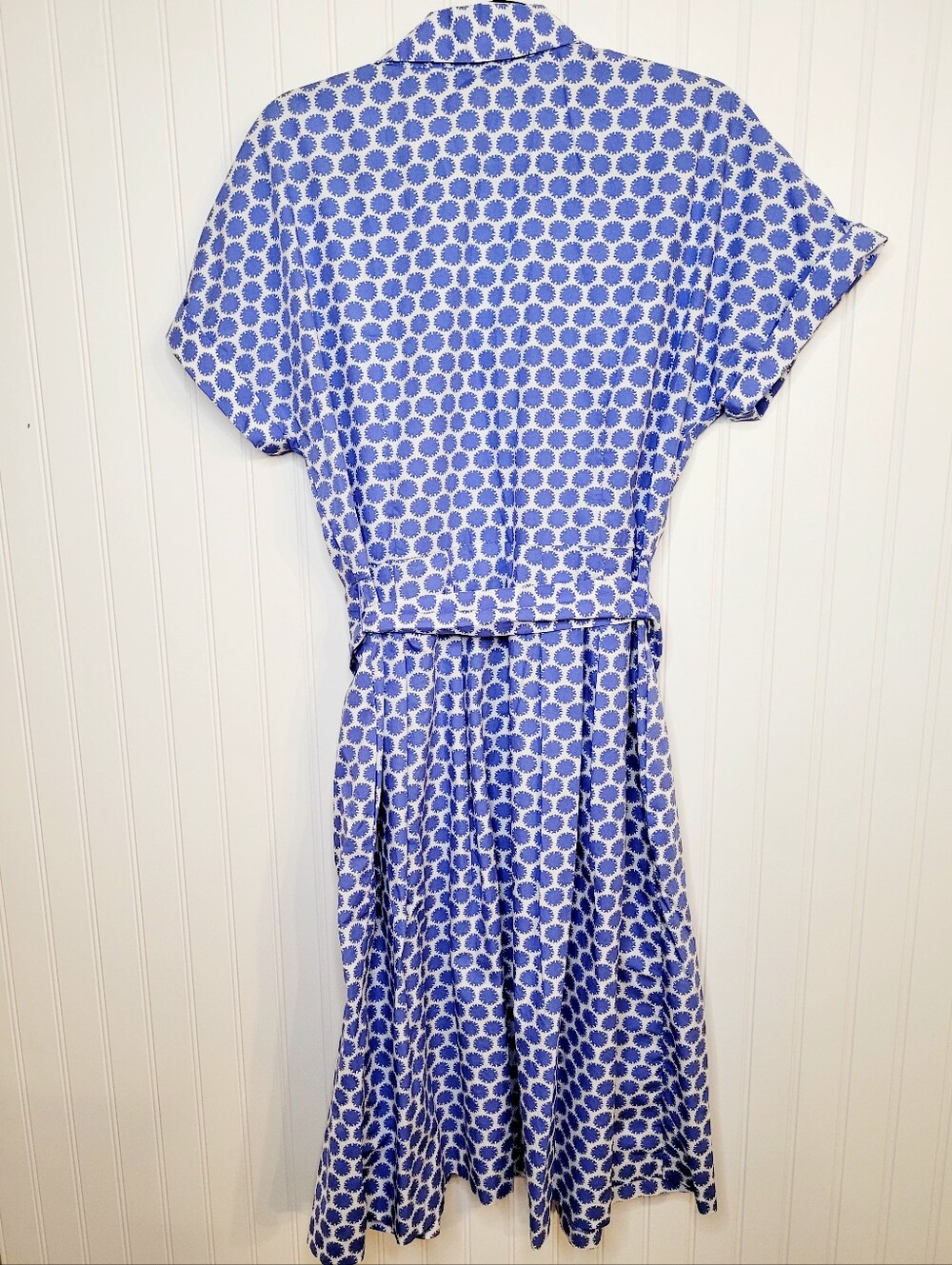 Talbots Cotton Blue & White Floral Dot Belted A-line Shirtdress - Size 14 Preppy - Picture 4 of 10